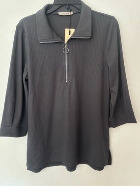 Vivilli Women’s Ribbed Quarter-Zip Top Gray Size M NWT
